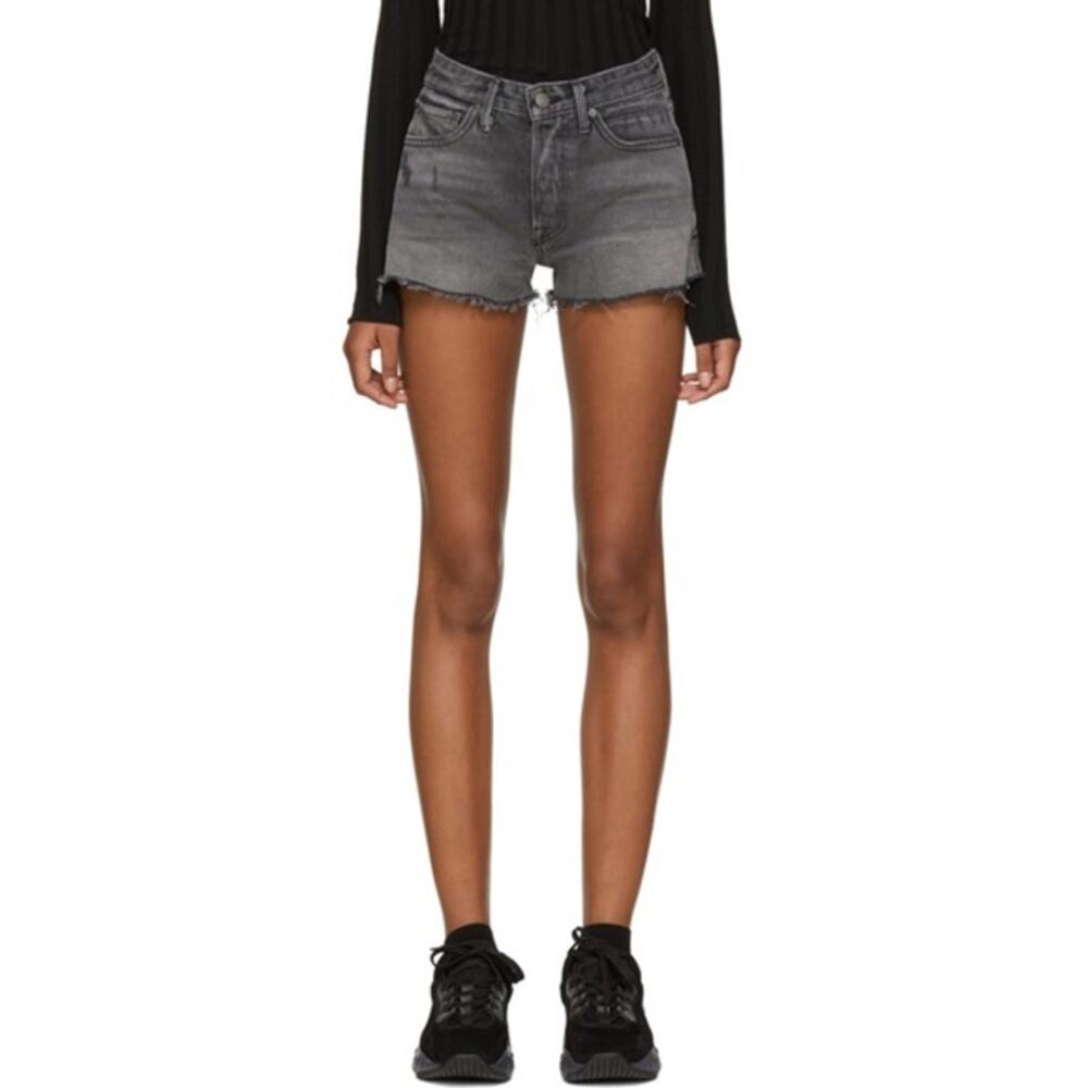 GRLFRND Revolve Cindy Gray Cotton High Waisted Raw Hem Denim Cut Off Shorts 27
